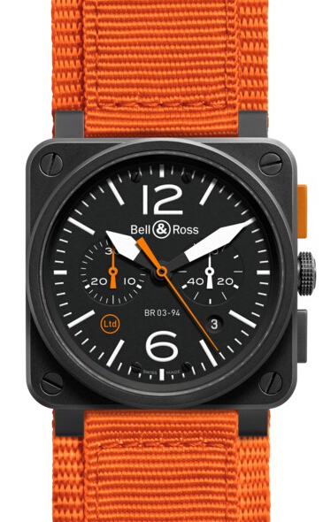 Bell & Ross Aviation BR 03-94 Carbon Orange Black PVD Steel replica watch